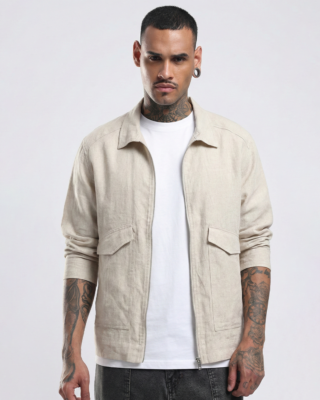 Men’s Pure Linen Zip-Up Jacket