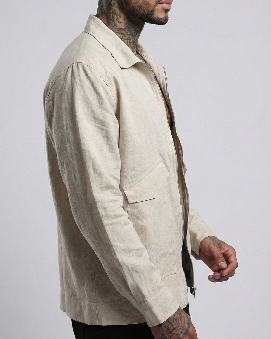 Men’s Pure Linen Zip-Up Jacket