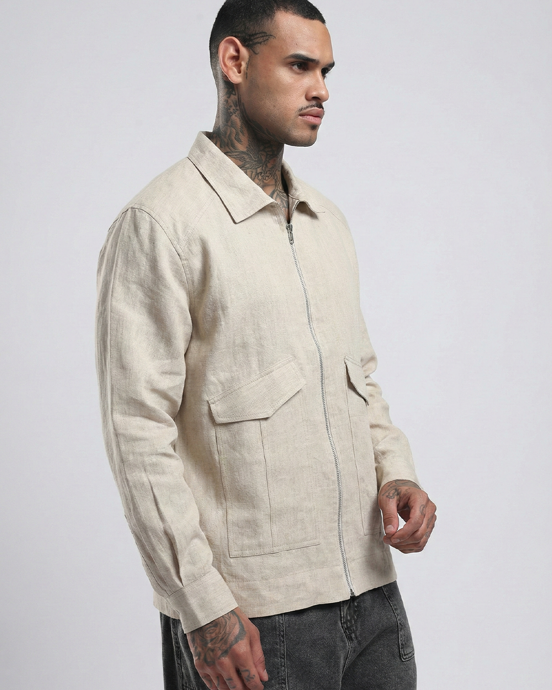 Men’s Pure Linen Zip-Up Jacket