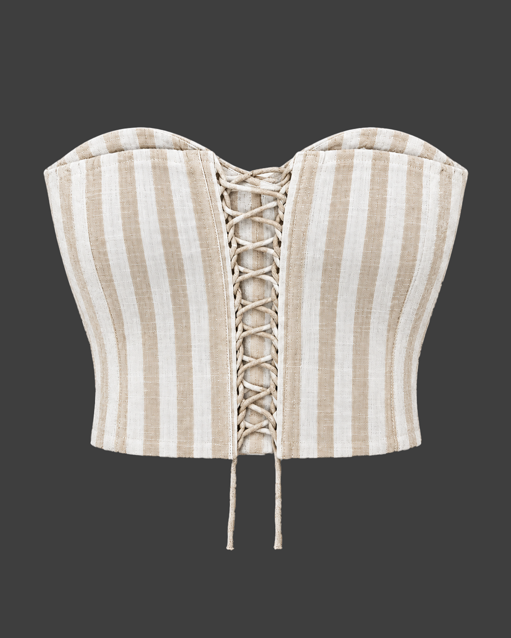 Bustier Corset Top – Beige & Cream Striped Strapless Sweetheart Corset Top