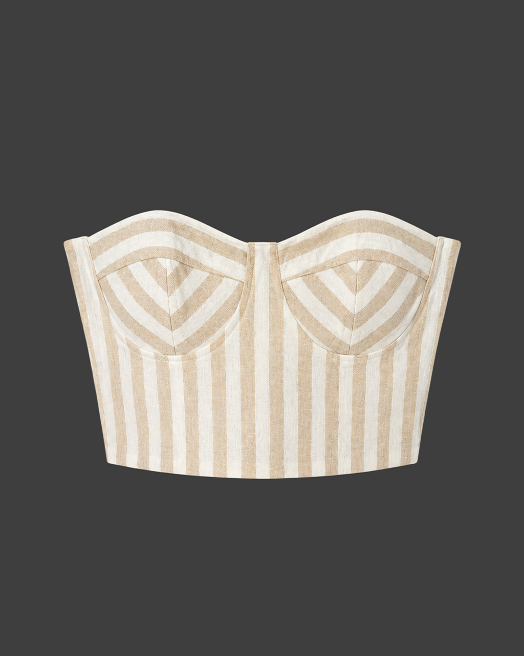 Bustier Corset Top – Beige & Cream Striped Strapless Sweetheart Corset Top
