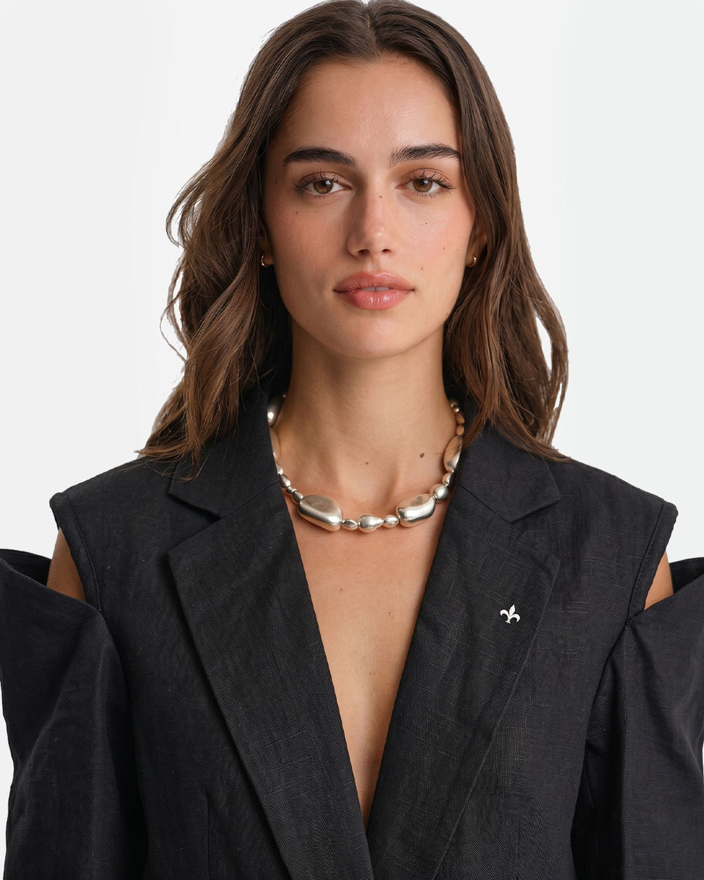 Linen Cold-Shoulder Crop Blazer