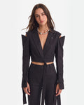 Linen Cold-Shoulder Crop Blazer