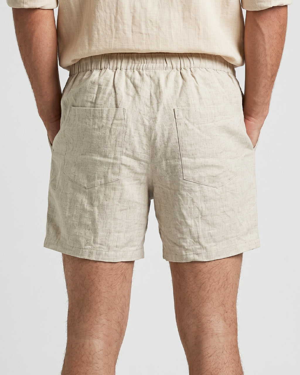 Men's Beige Pure Linen Drawstring Shorts