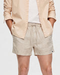 Men's Beige Pure Linen Drawstring Shorts