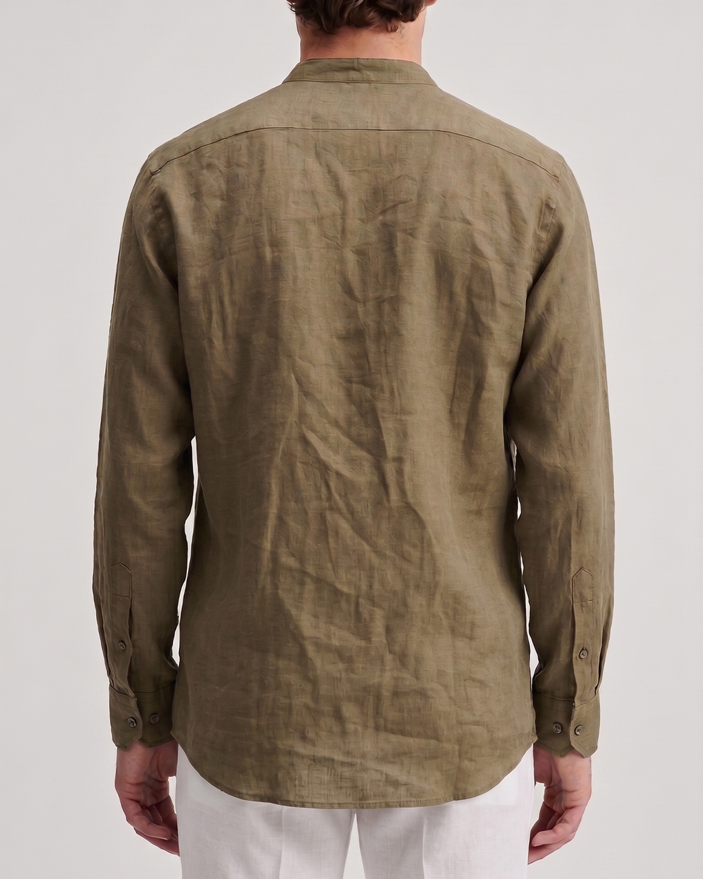 Men’s Pure Linen Band Collar Shirt