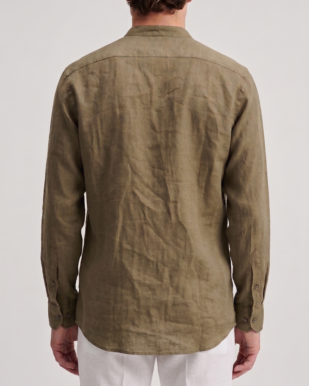 Men’s Pure Linen Band Collar Shirt