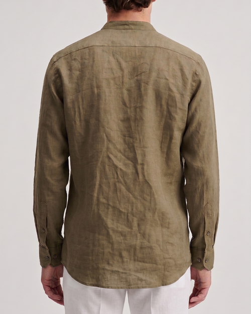 Men’s Pure Linen Band Collar Shirt