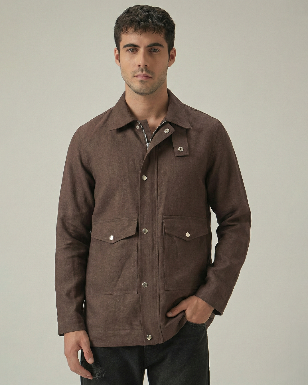 Men’s Pure Linen Utility Jacket