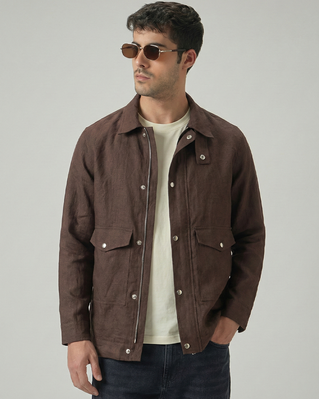 Men’s Pure Linen Utility Jacket