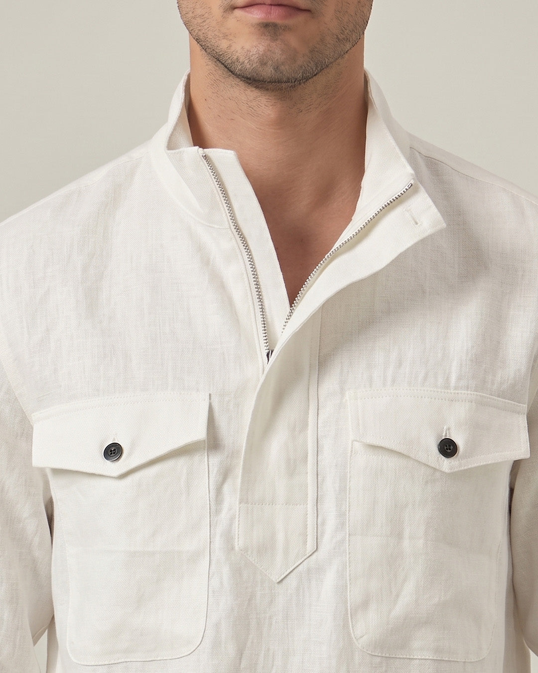 Men's White Pure Linen Pullover Shirt