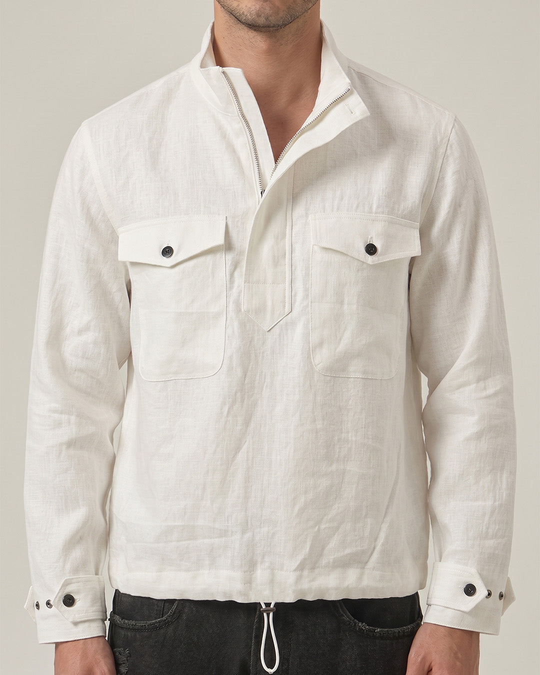 Men's White Pure Linen Pullover Shirt