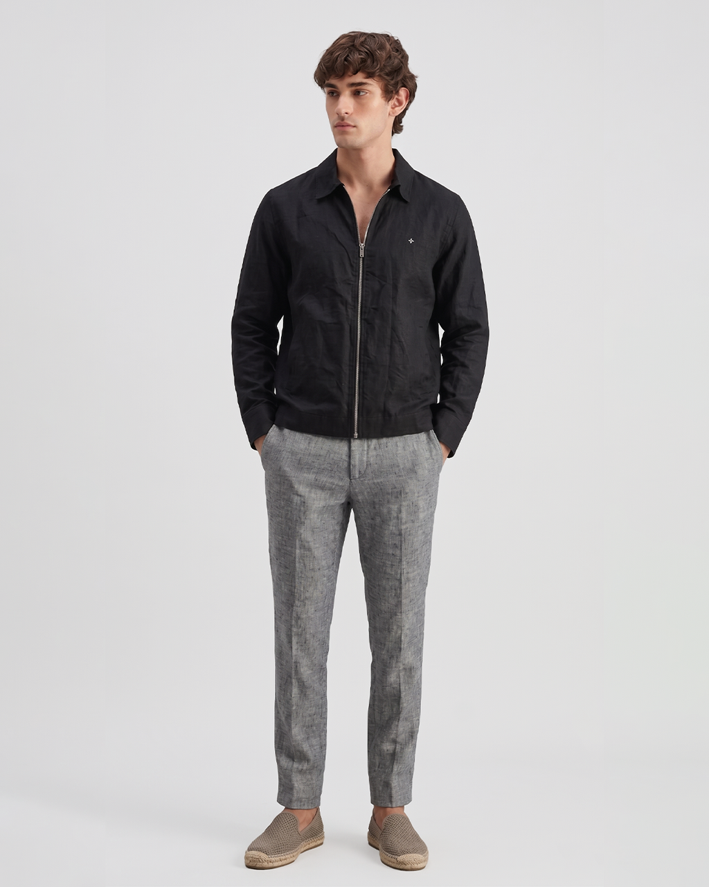 Men’s cotton linen Zip-Up Overshirt Jacket