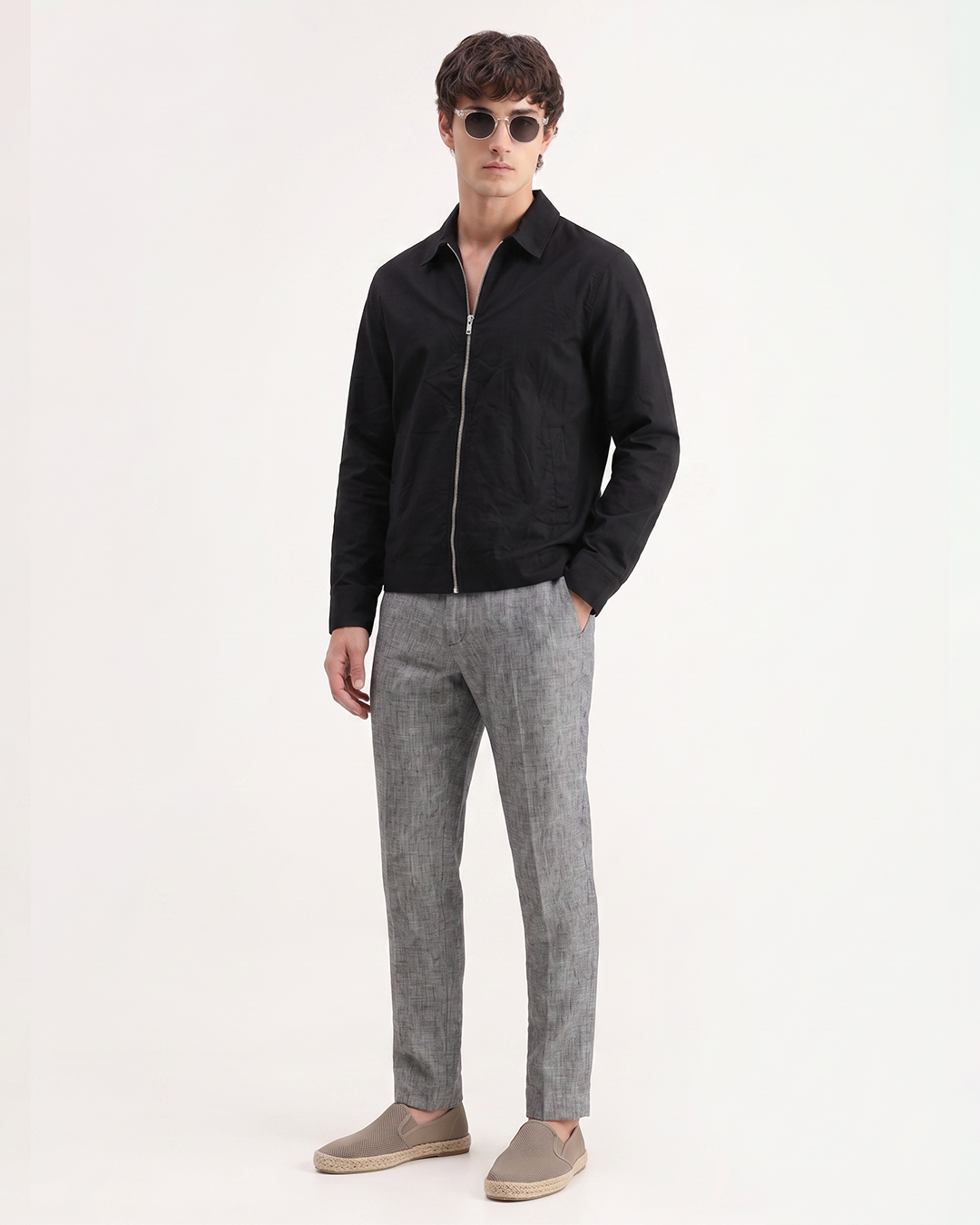 Men’s cotton linen Zip-Up Overshirt Jacket