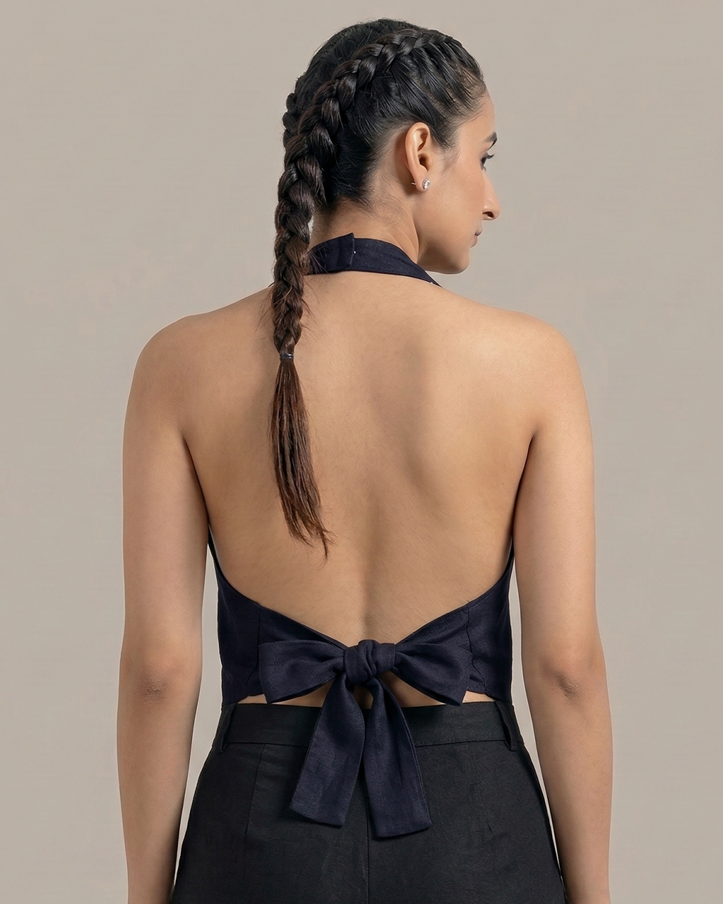 Navy Blue Linen Halter Waistcoat