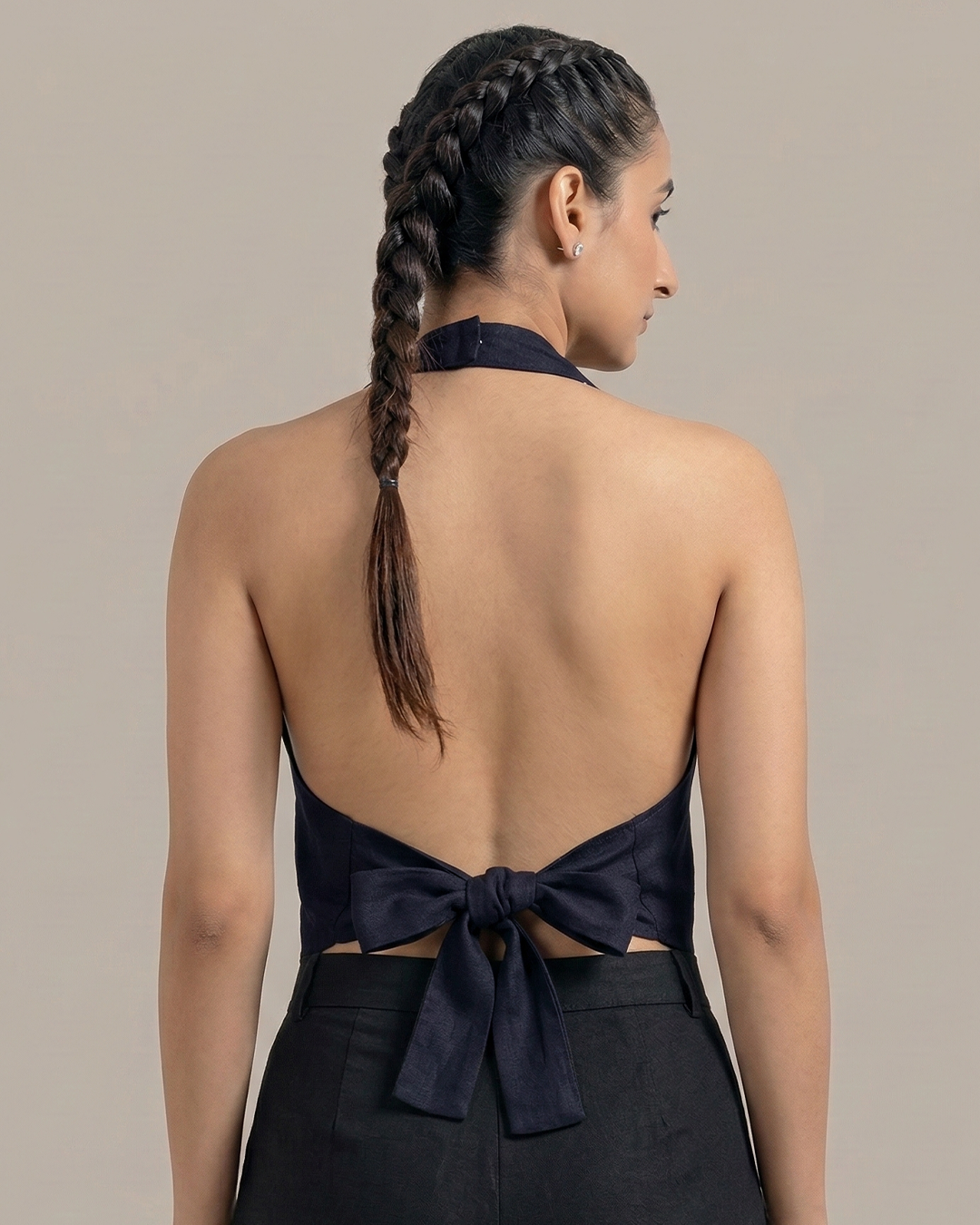 Navy Blue Linen Halter Waistcoat
