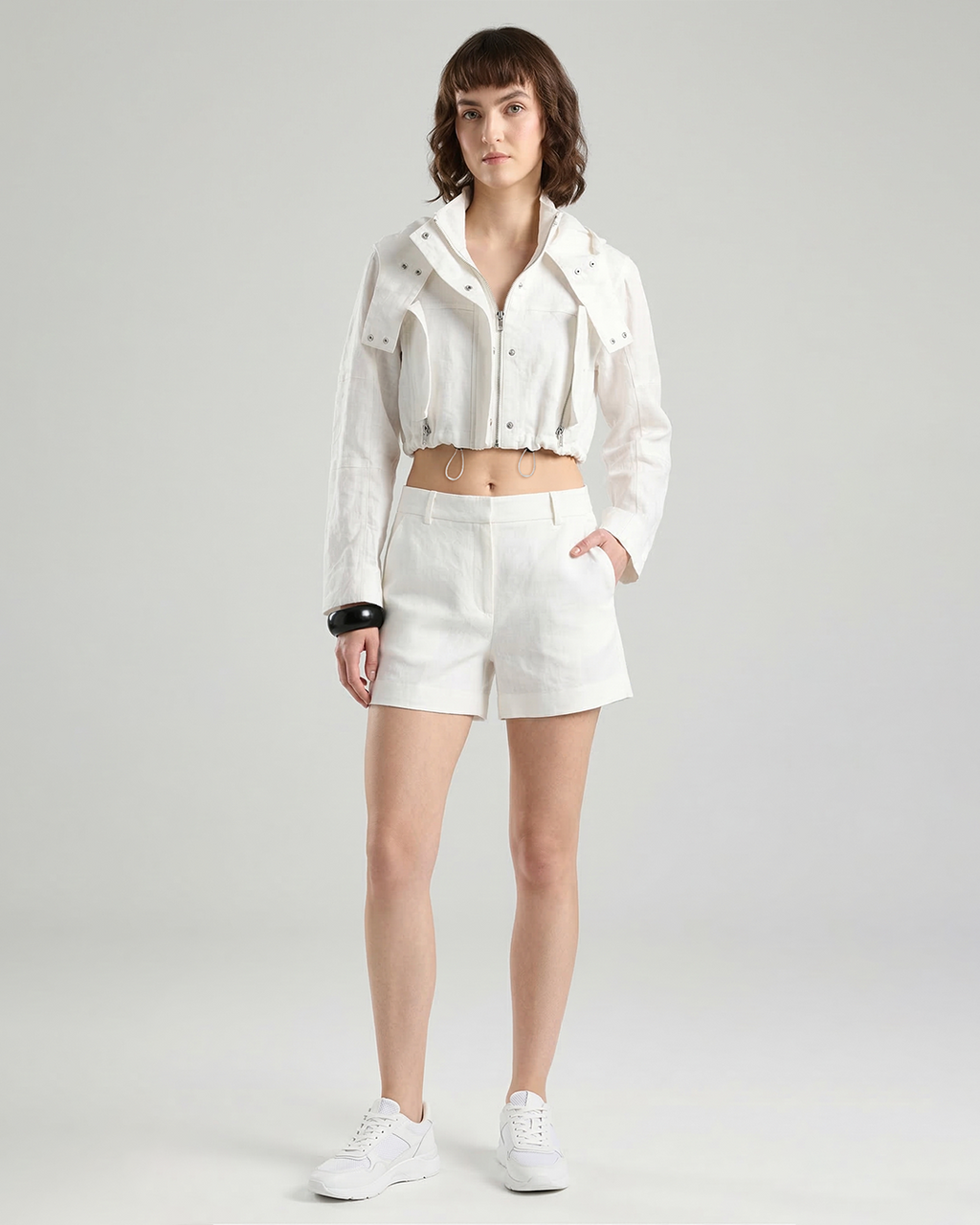 Pure Linen Hooded Crop Jacket