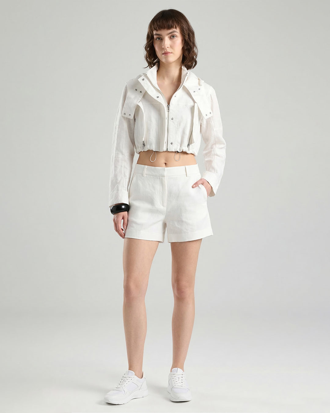 Pure Linen Hooded Crop Jacket