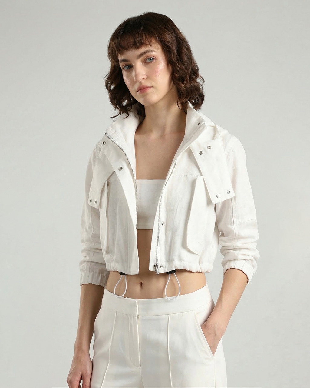 Pure Linen Hooded Crop Jacket