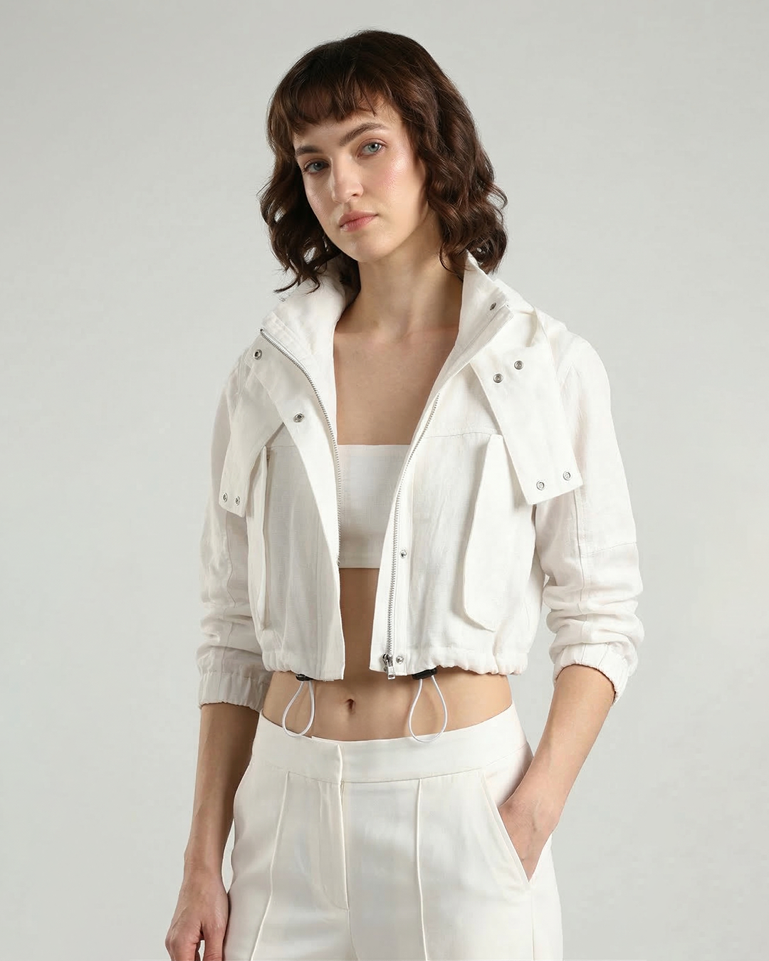 Pure Linen Hooded Crop Jacket
