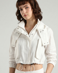 Pure Linen Hooded Crop Jacket