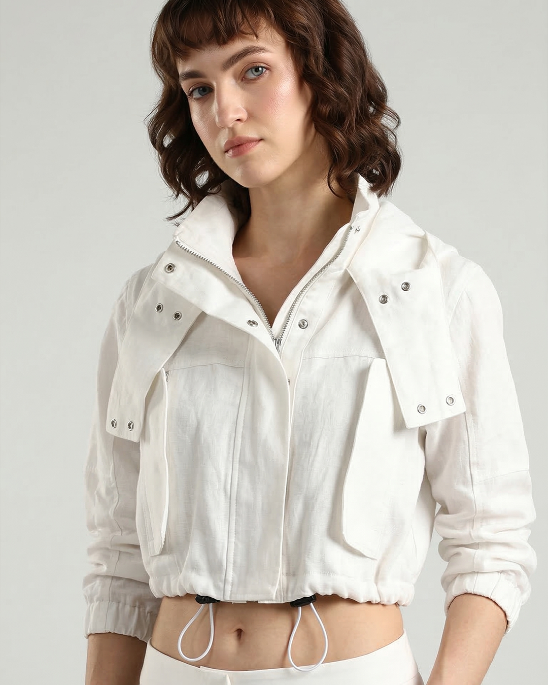 Pure Linen Hooded Crop Jacket