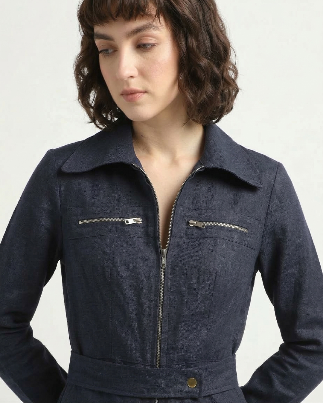 Pure Linen Navy Blue Jumpsuit