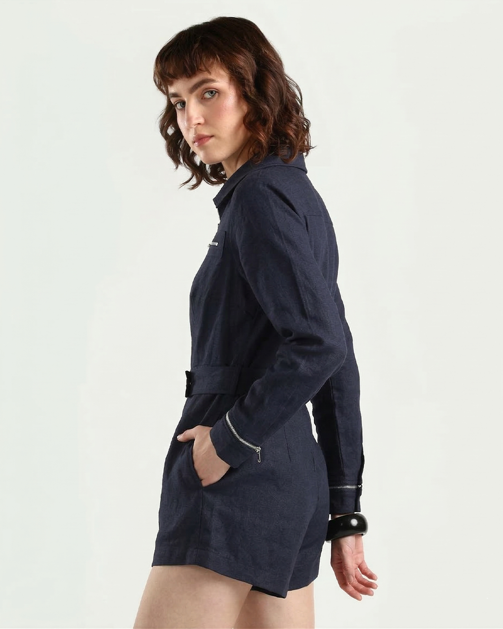 Pure Linen Navy Blue Jumpsuit
