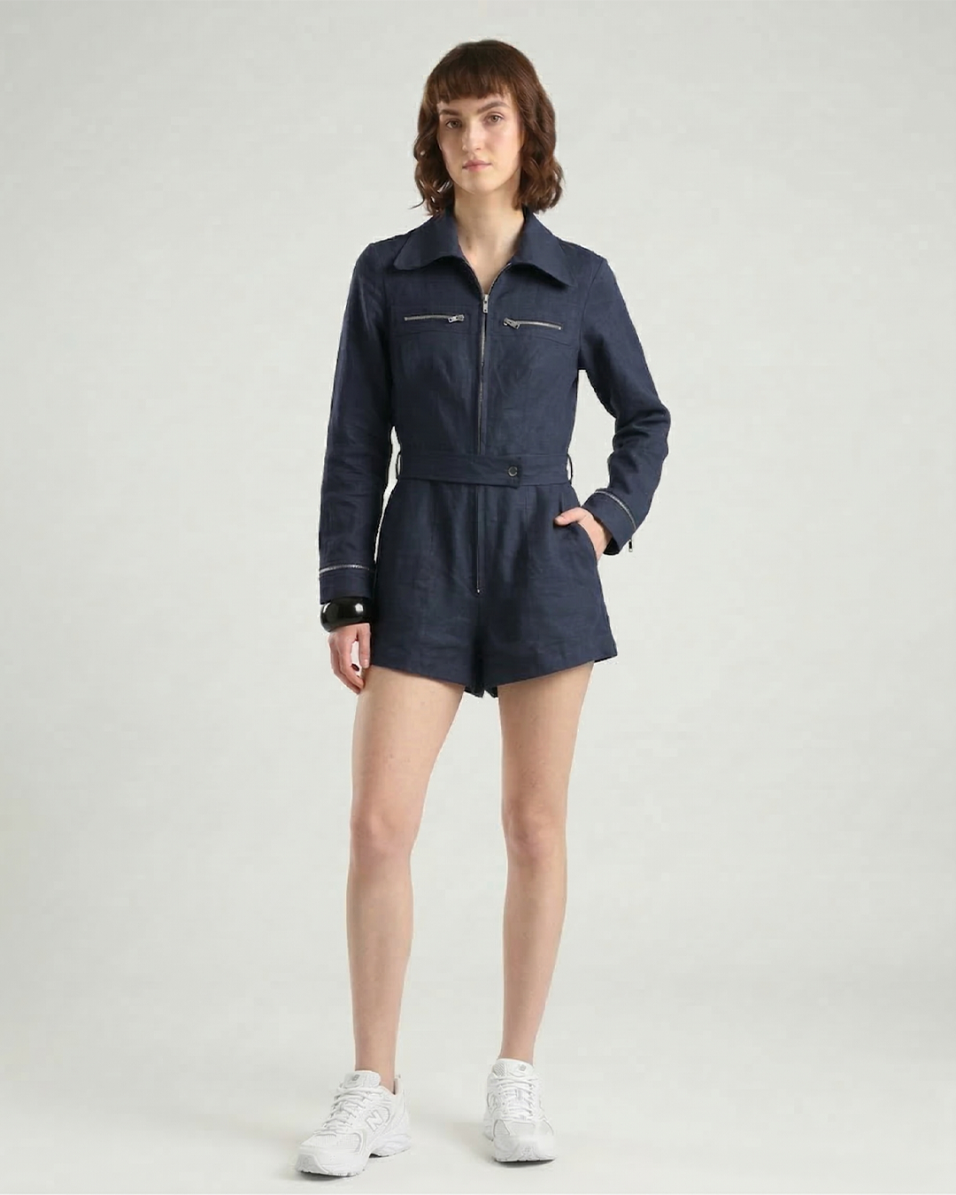 Pure Linen Navy Blue Jumpsuit