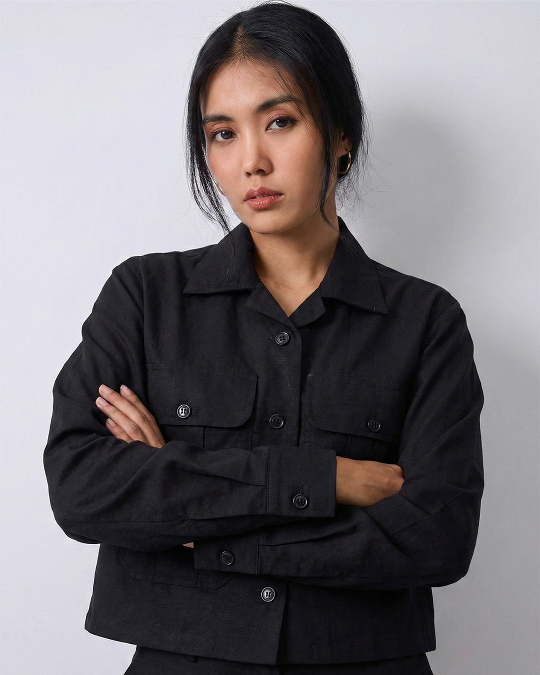Women’s Black Cotton Linen Jacket