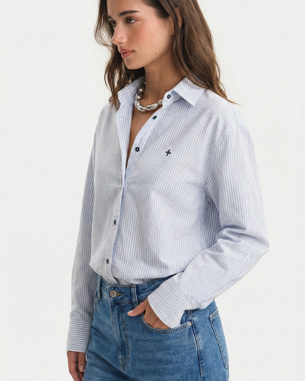 Women’s Blue Stripe Cotton Linen Shirt
