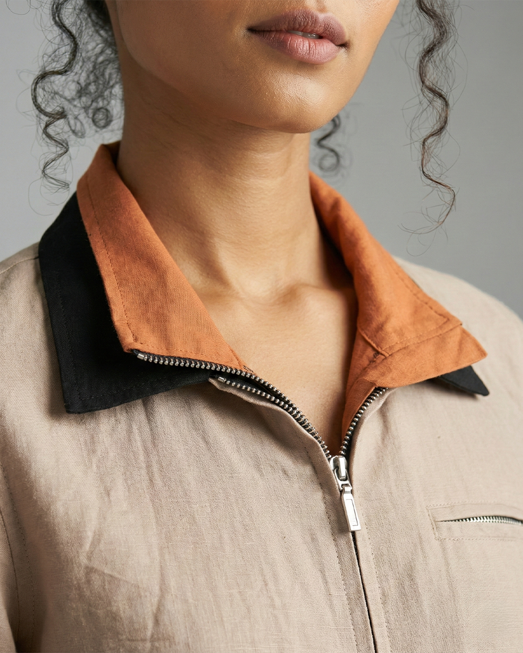 Women's Cotton Linen Contrast Collar Jacket – Blush Beige