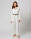 AERAA women off white utility jumpsuit front view belted fit